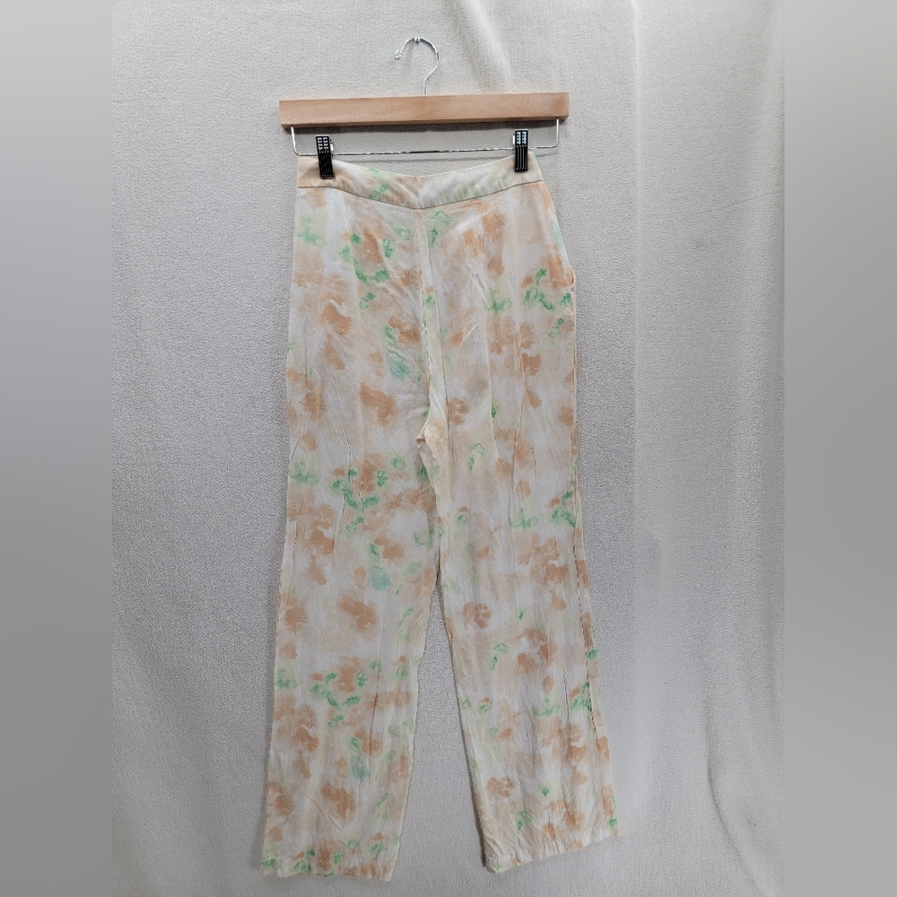 Zara cream & Pastel Tie Dye print Wide leg Pants Size- XS - Picture 3 of 10